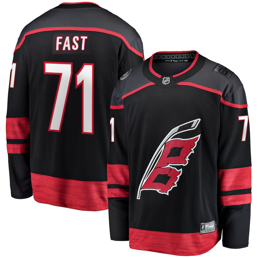 Men Carolina Hurricanes #71 Jesper Fast Fanatics Branded Black Home Breakaway NHL Jersey